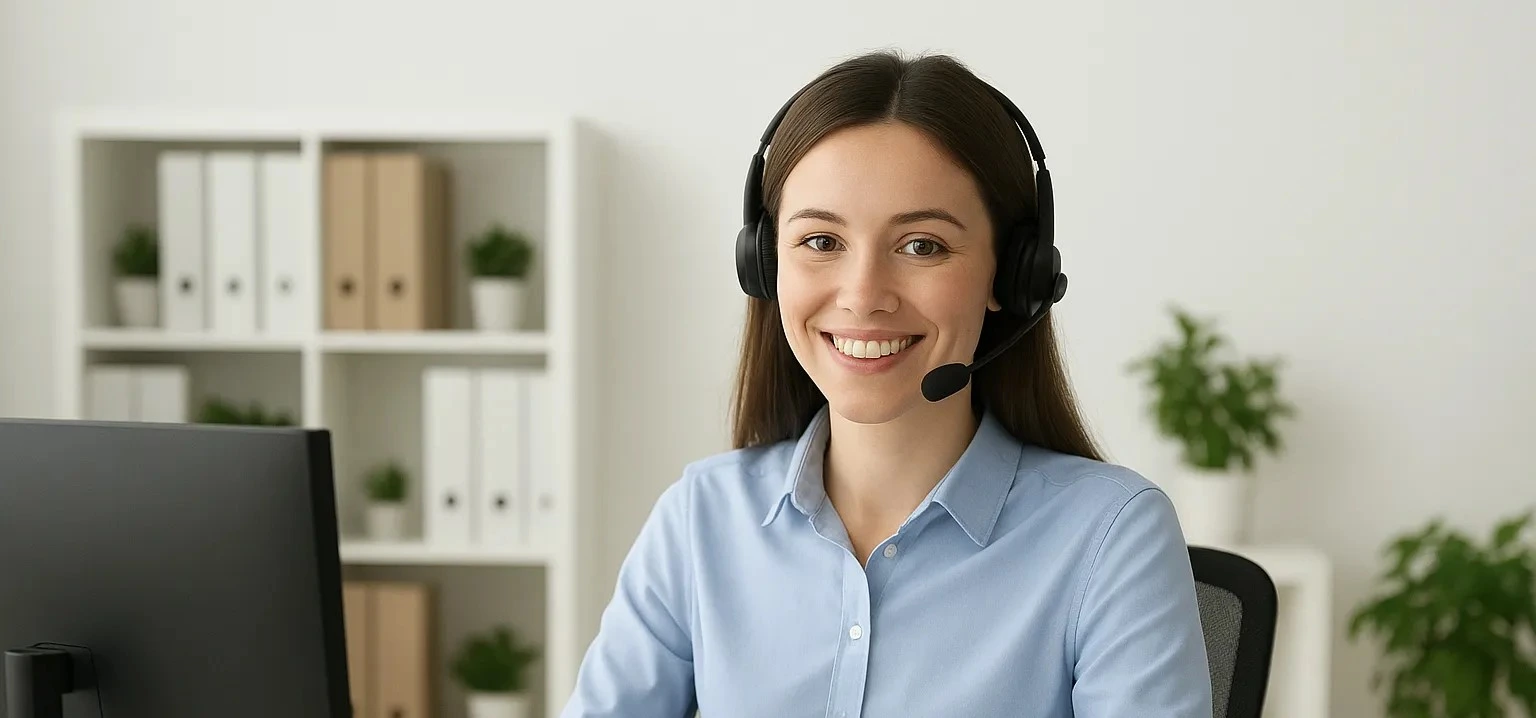 Operatrice del servizio clienti sorridente e pronta ad aiutare